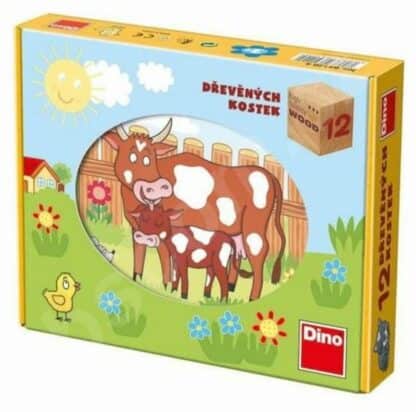 Domácí Zvířátka - Dřevěné kostky 12 ks