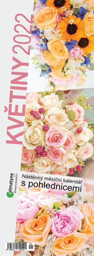 Kalendář 2022 - Květiny, nástěnný pohlednicový měsíční, 105 x 290 mm