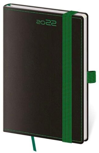 Diář 2022 Black - Green týdenní kapesní s poutkem na propisku