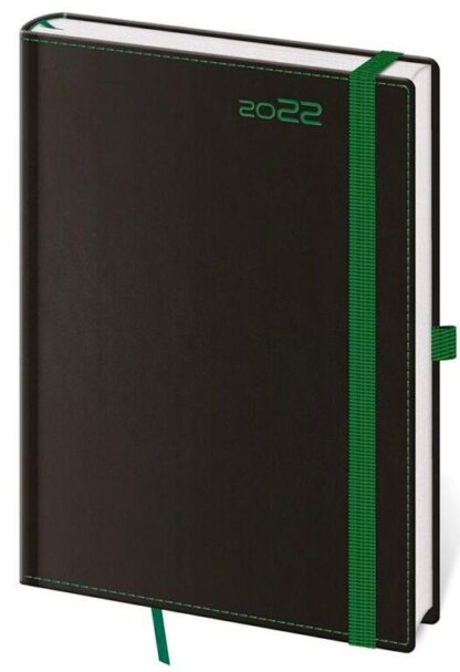 Diář 2022 Black - Green týdenní A5 s poutkem na propisku