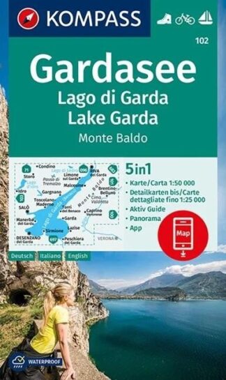 Gardasee, Lago di Garda, Lake Garda, Monte Baldo 1:50 000 / turistická mapa KOMPASS 102