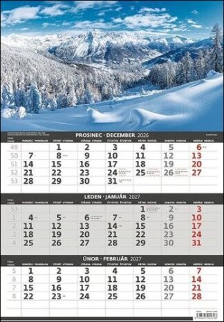Kalendář nástěnný 2027 - Hory – 3měsíční/Hory – 3mesačné